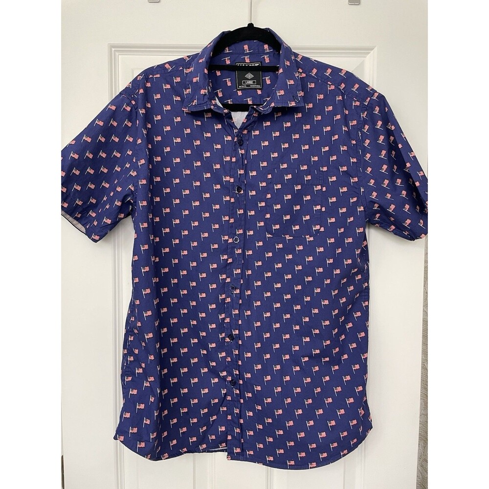 Navy USA Flags Massive Short Sleeve Button Down Shirt Large